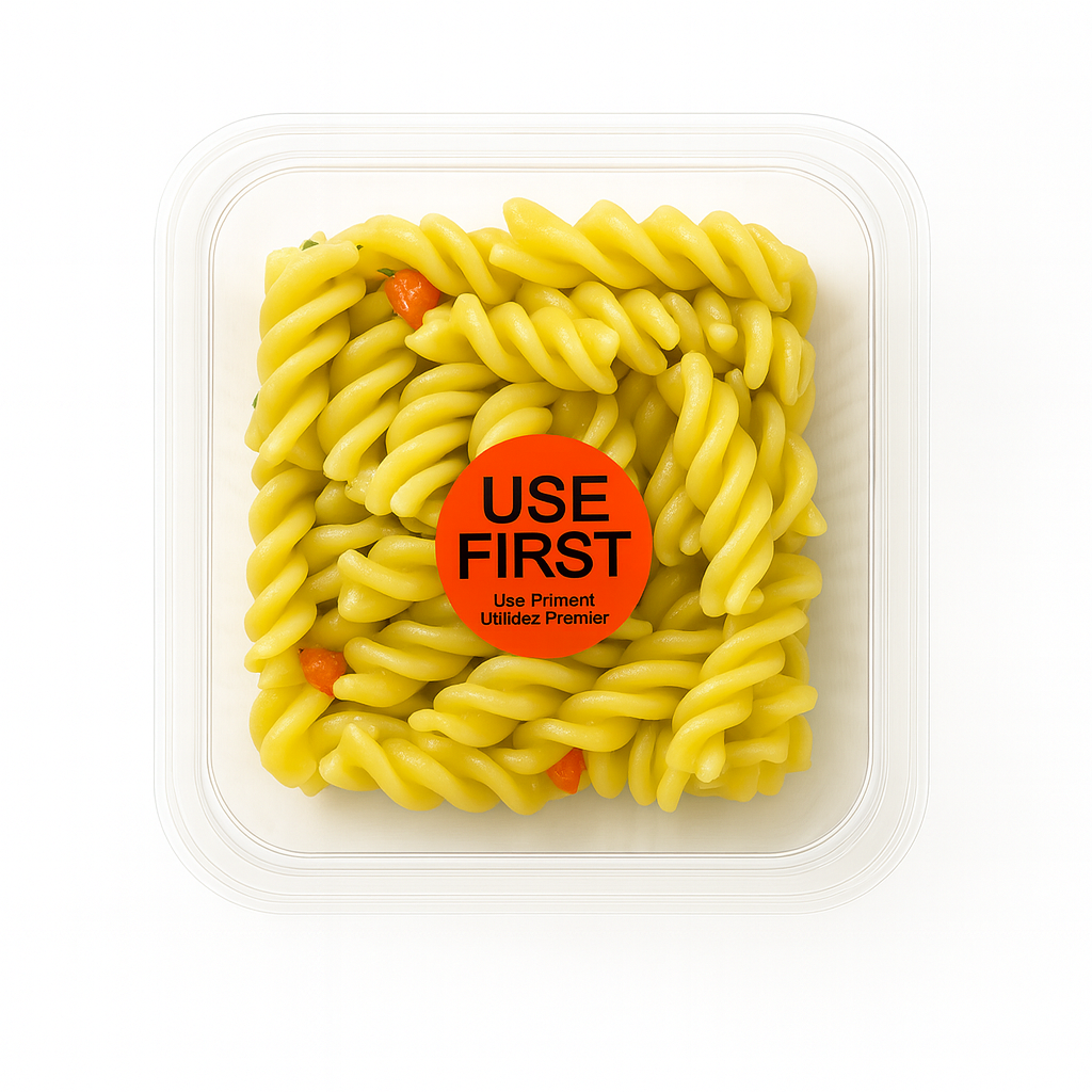 Red Removable Use First Labels - Roll of 500