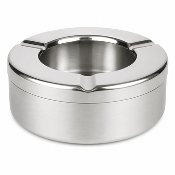 Silver metal ashtray on a white background