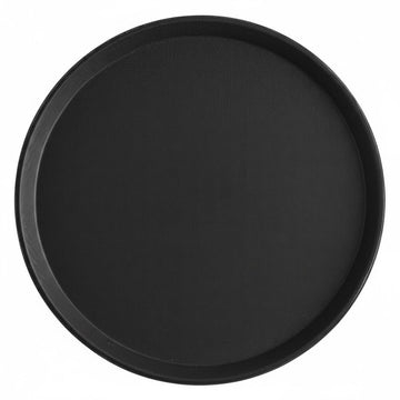 Black round tray on a white background