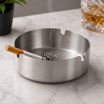 Round Stainless Steel Ashtray - 0