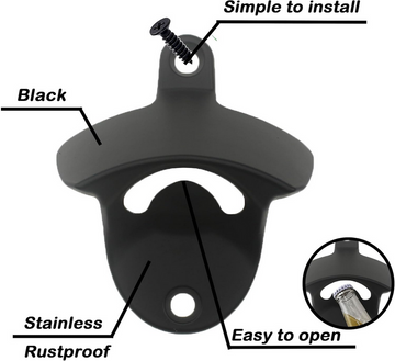 Black Wall Mounted Bottle Opener - 0