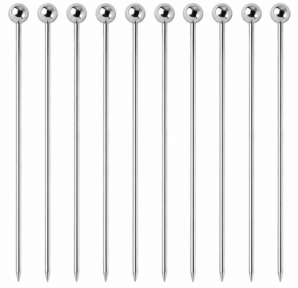 Silver Ball Garnish Picks - Pack of 10