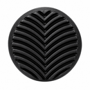 A round black textured cocktail muddler end with a raised chevron pattern, shown against a plain white background.