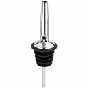 A stainless steel and black rubber pour spout with a long metal stem, shown against a plain white background.