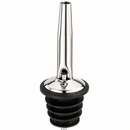 A stainless steel and black rubber pour spout with a long metal stem, shown against a plain white background.