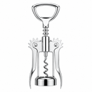 A polished stainless steel corkscrew with a D-shaped handle, shown vertically on a plain white background.