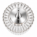 A clear ribbed glass bowl with a scalloped rim and a polished silver metal central stopper, shown from a top-down perspective on a white background.