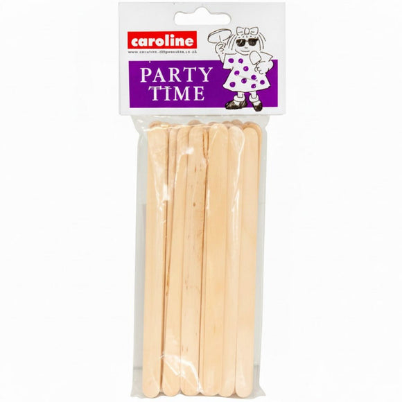 Packaged wooden sticks with 'Caroline' branding on a white background