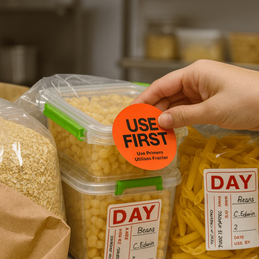 Round Use First Labels Red Removable Use First Labels Roll of 500 | BarBits.co.uk