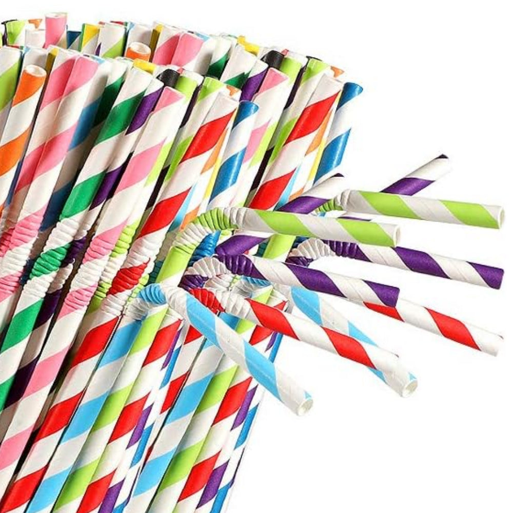 Striped Flexi Paper Straws 8" - Pack of 40