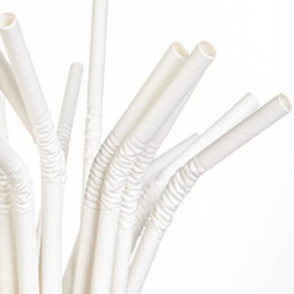 White Flexi Paper Straws 8" - Pack of 40