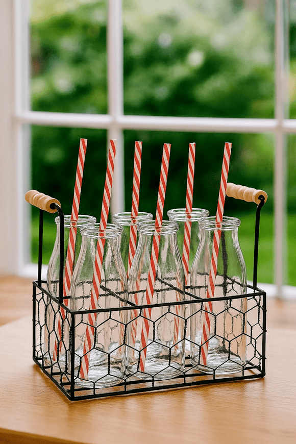 Glass Milk Bottle Set with Stand - BarBits.co.uk
