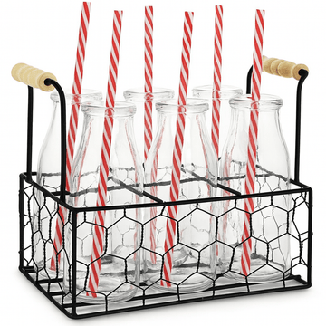 Glass Milk Bottle Set with Stand - BarBits.co.uk