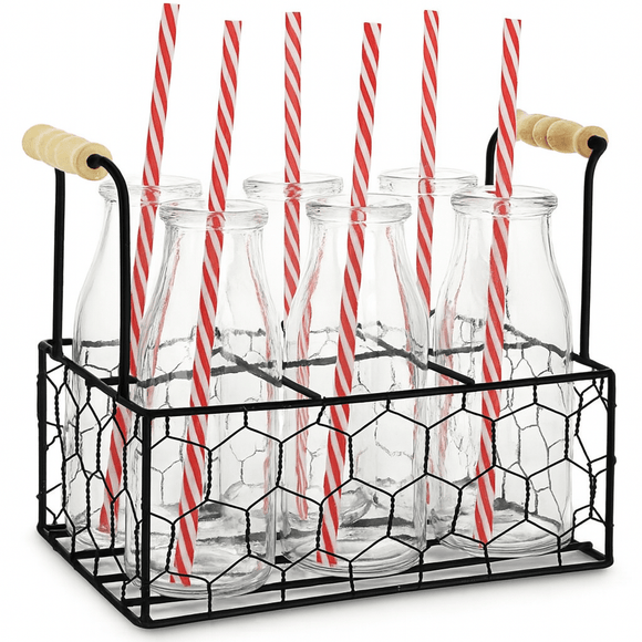 Glass Milk Bottle Set with Stand - BarBits.co.uk