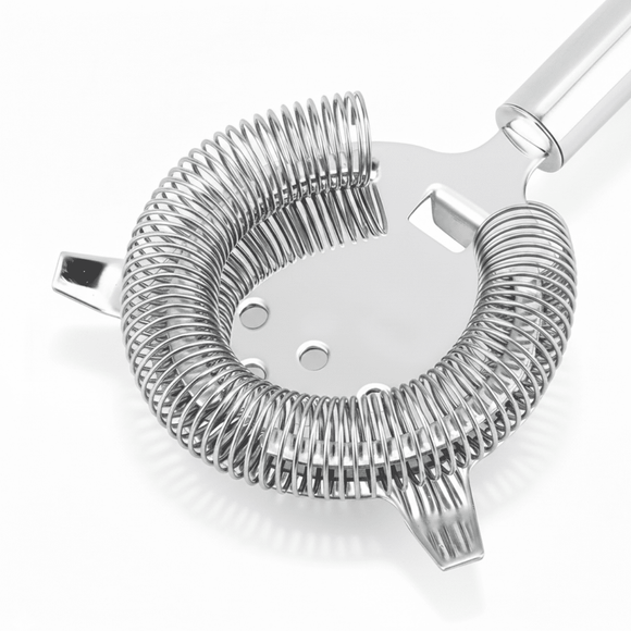 20cm stainless steel Hawthorne cocktail strainer showing polished finish and coiled spring