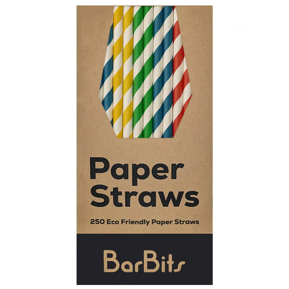 Mixed Striped Paper Straws 8" - Pack of 250 - BarBits.co.uk