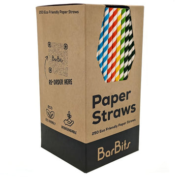 Mixed Striped Paper Straws 8" - Pack of 250 - BarBits.co.uk