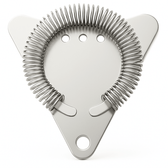 Stainless steel Ninja cocktail strainer with triangular body and coiled spring