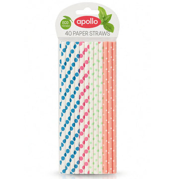 Polka Dots Paper Straws 8" - Pack of 40 - BarBits.co.uk