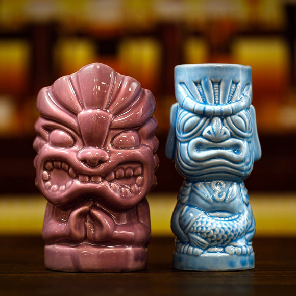 Purple & Blue Tiki Mugs - Set of 2 - BarBits.co.uk