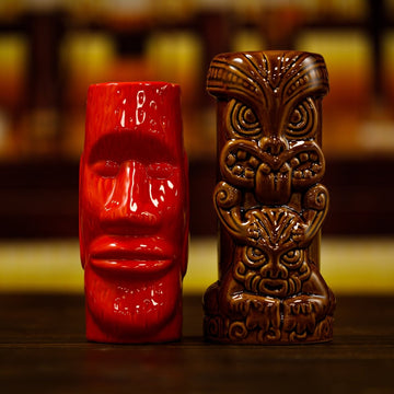 Red & Brown Tiki Mugs - Set of 2 - BarBits.co.uk