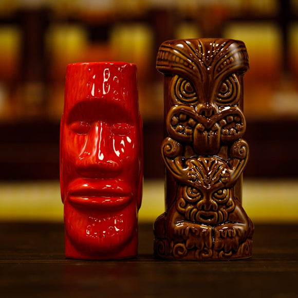 Red & Brown Tiki Mugs - Set of 2 - BarBits.co.uk