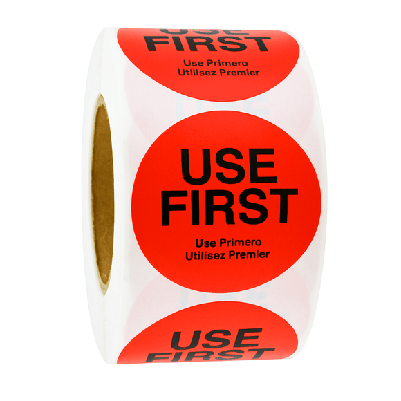 Red Removable Use First Labels - Roll of 500 - BarBits.co.uk