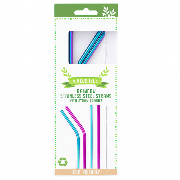 Reusable Iridescent Metal Straws & Brush - Pack of 4 - BarBits.co.uk