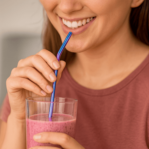 Reusable Iridescent Metal Straws & Brush - Pack of 4 - BarBits.co.uk