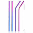 Reusable Iridescent Metal Straws & Brush - Pack of 4 - BarBits.co.uk