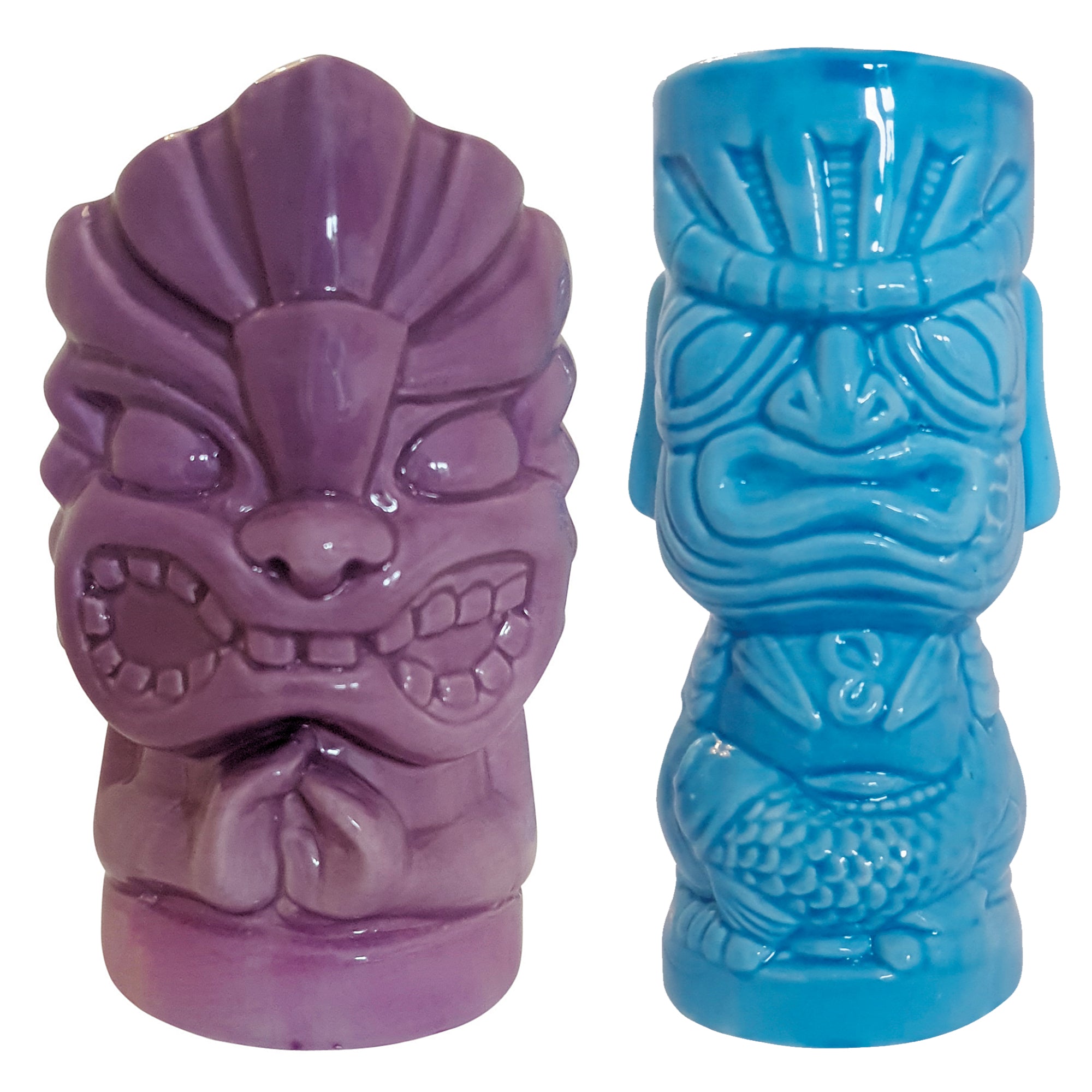 Purple & Blue Tiki Mugs - Set of 2