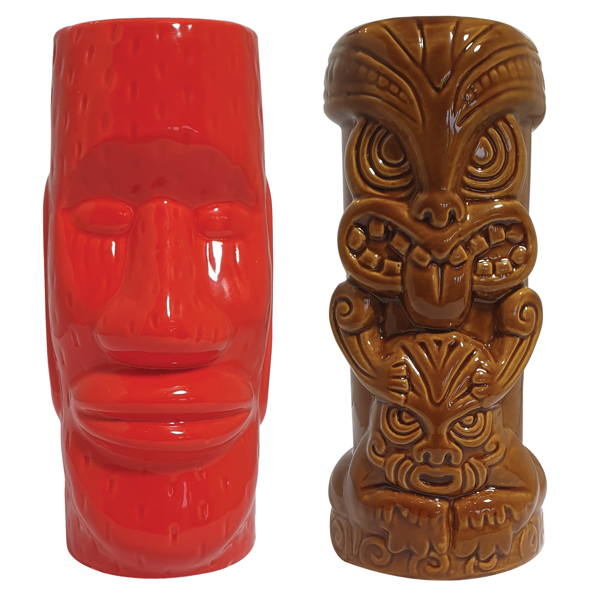 Red & Brown Tiki Mugs - Set of 2