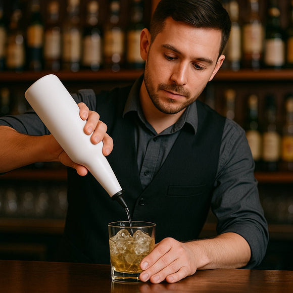 White cocktail flair bottle 750ml original BarBits design for practicing flair bartending safely - BarBits.co.uk