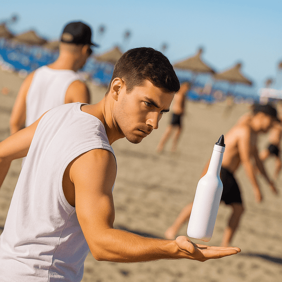 White cocktail flair bottle 750ml original BarBits design for practicing flair bartending safely - BarBits.co.uk