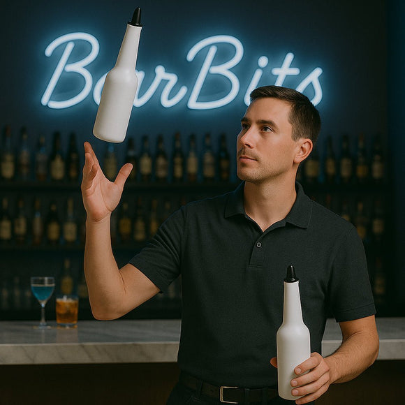 White cocktail flair bottle 750ml original BarBits design for practicing flair bartending safely - BarBits.co.uk