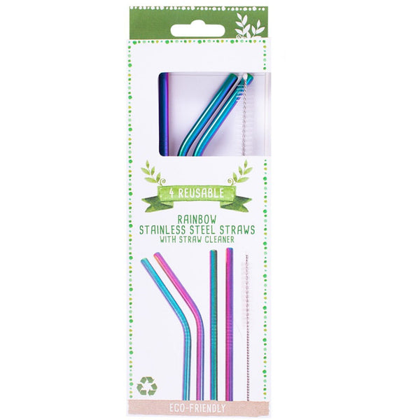 Reusable Iridescent Metal Straws & Brush - Pack of 4