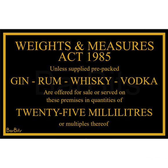 25ml Weights & Measures Act Law Sign