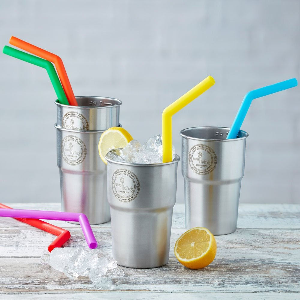 Reusable Silicone Drinking Straws & Brush - Pack of 8