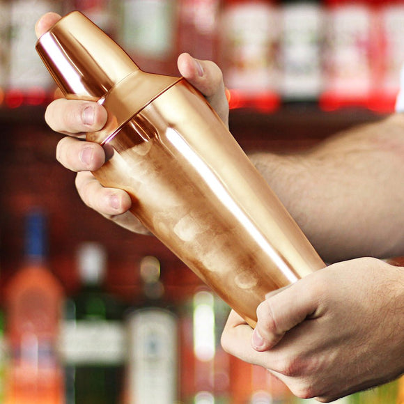 3 Piece Cocktail Shaker 750ml - Copper Plated - BarBits.co.uk