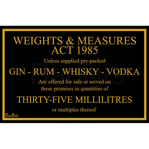 35ml Weights & Measures Act Law Sign - BarBits.co.uk