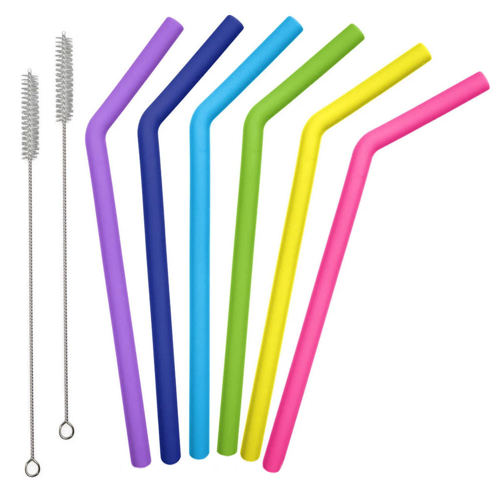 Reusable Silicone Drinking Straws & Brush - Pack of 8