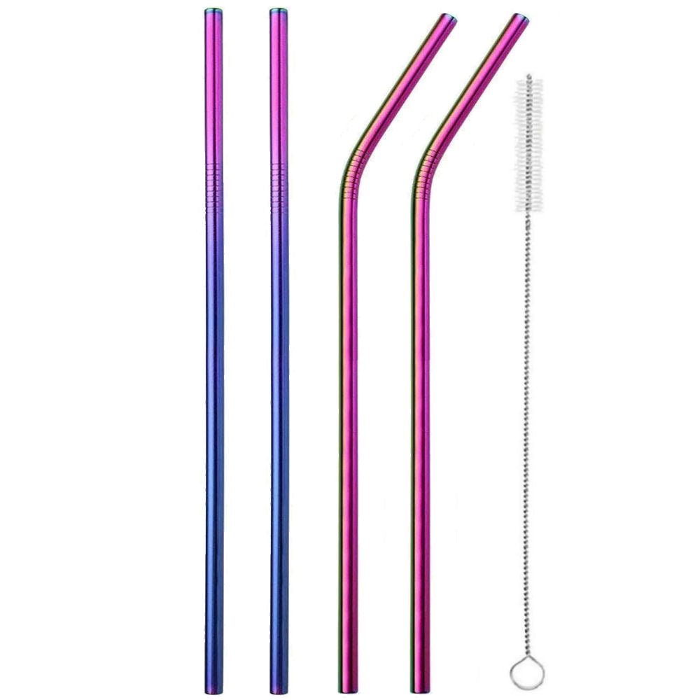 Reusable Iridescent Metal Straws & Brush - Pack of 4