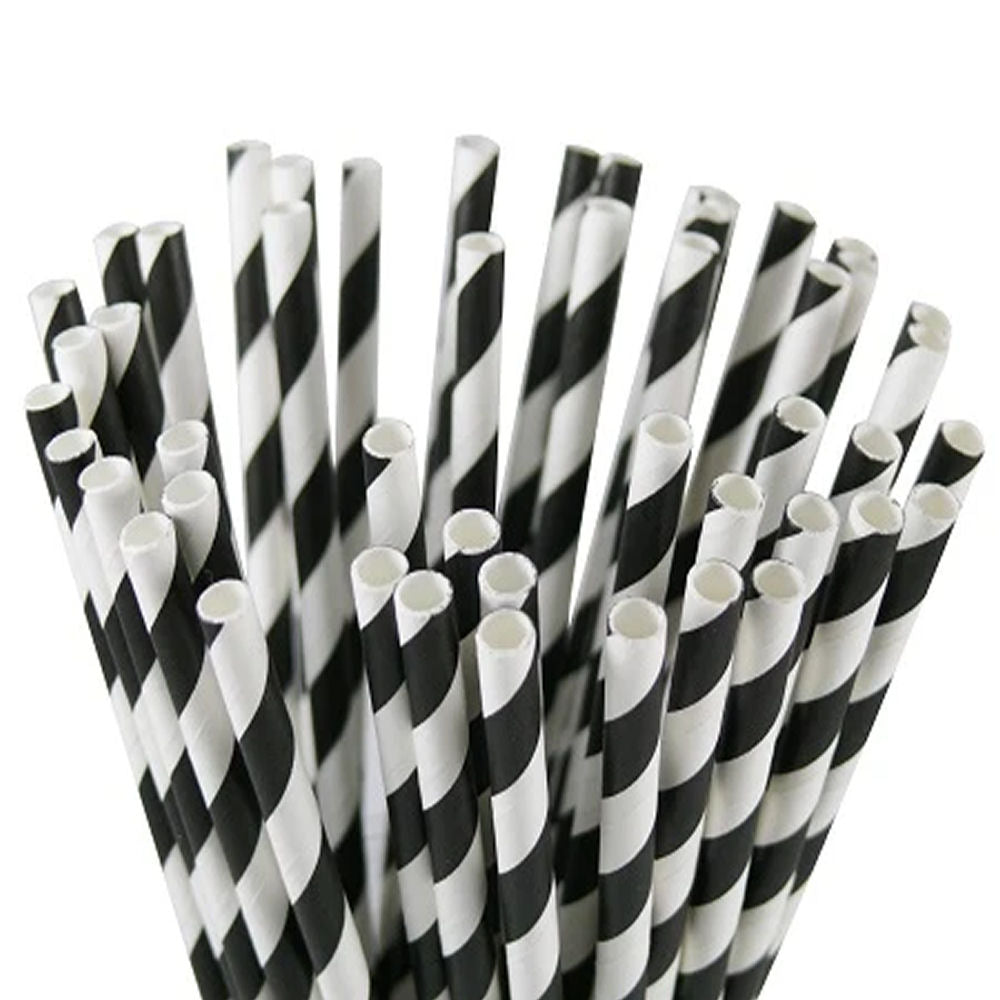 Black Candy Stripe Paper Straws 8" - Pack of 250