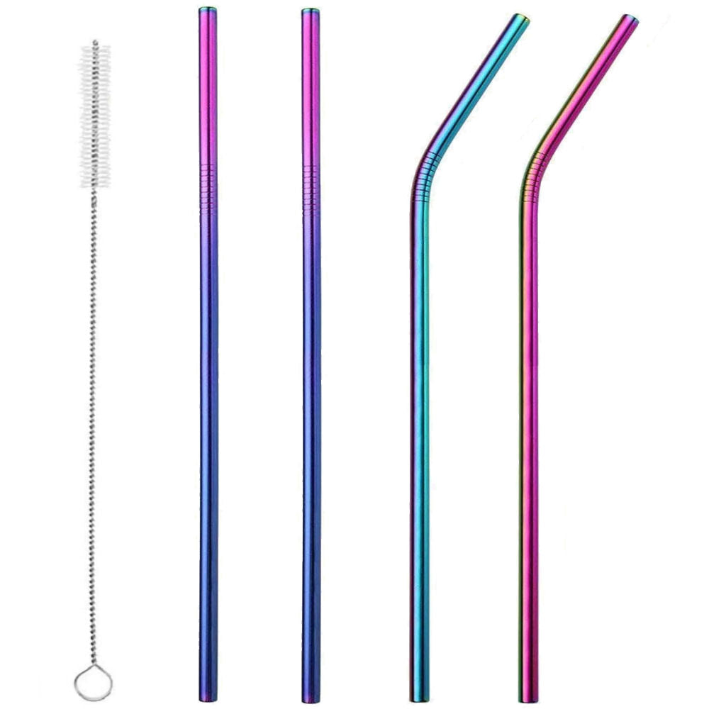 Reusable Iridescent Metal Straws & Brush - Pack of 4 - 0