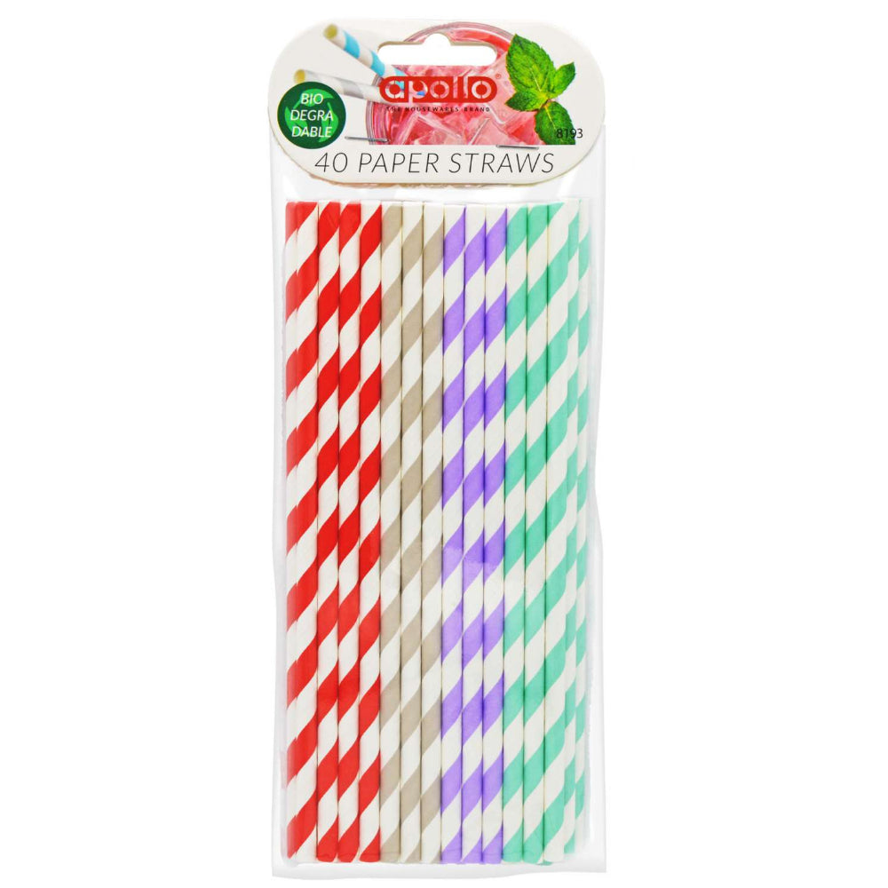 Striped Flexi Paper Straws 8" - Pack of 40