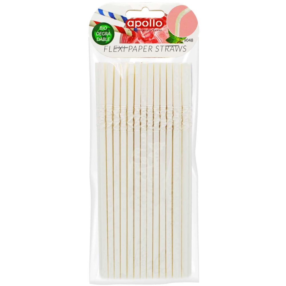 White Flexi Paper Straws 8" - Pack of 40