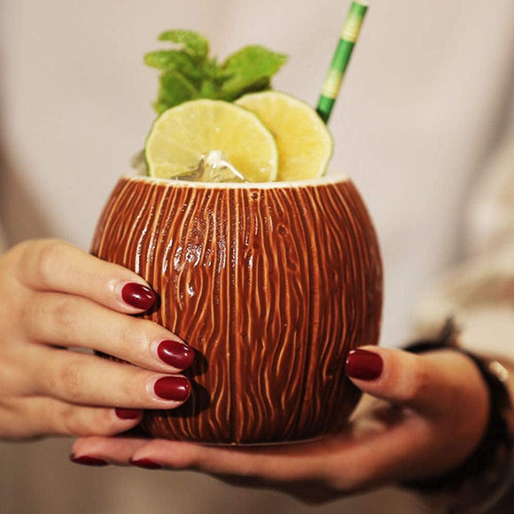 Ceramic Coconut Shaped Tiki Mug 17.5oz - BarBits.co.uk