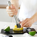 Cocktail muddler 20cm brushed stainless steel tool with serrated base for crushing herbs and fruits - BarBits.co.uk