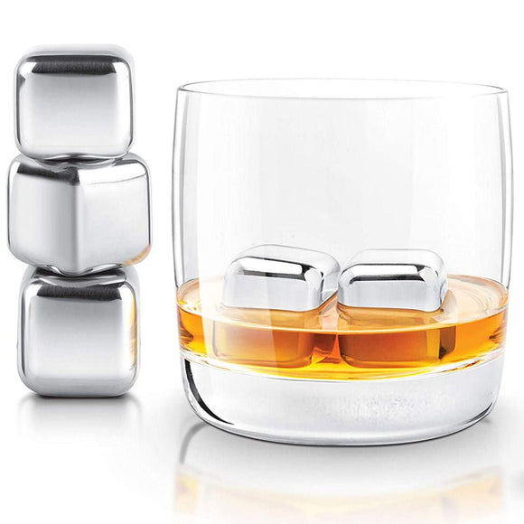 Large Stainless Steel Ice Cubes - Pack of 6 - BarBits.co.uk