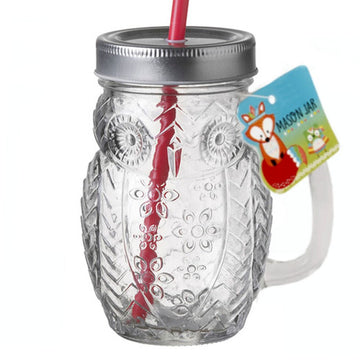 Mason Glass Drinking Jar 12oz - Owl Design - BarBits.co.uk